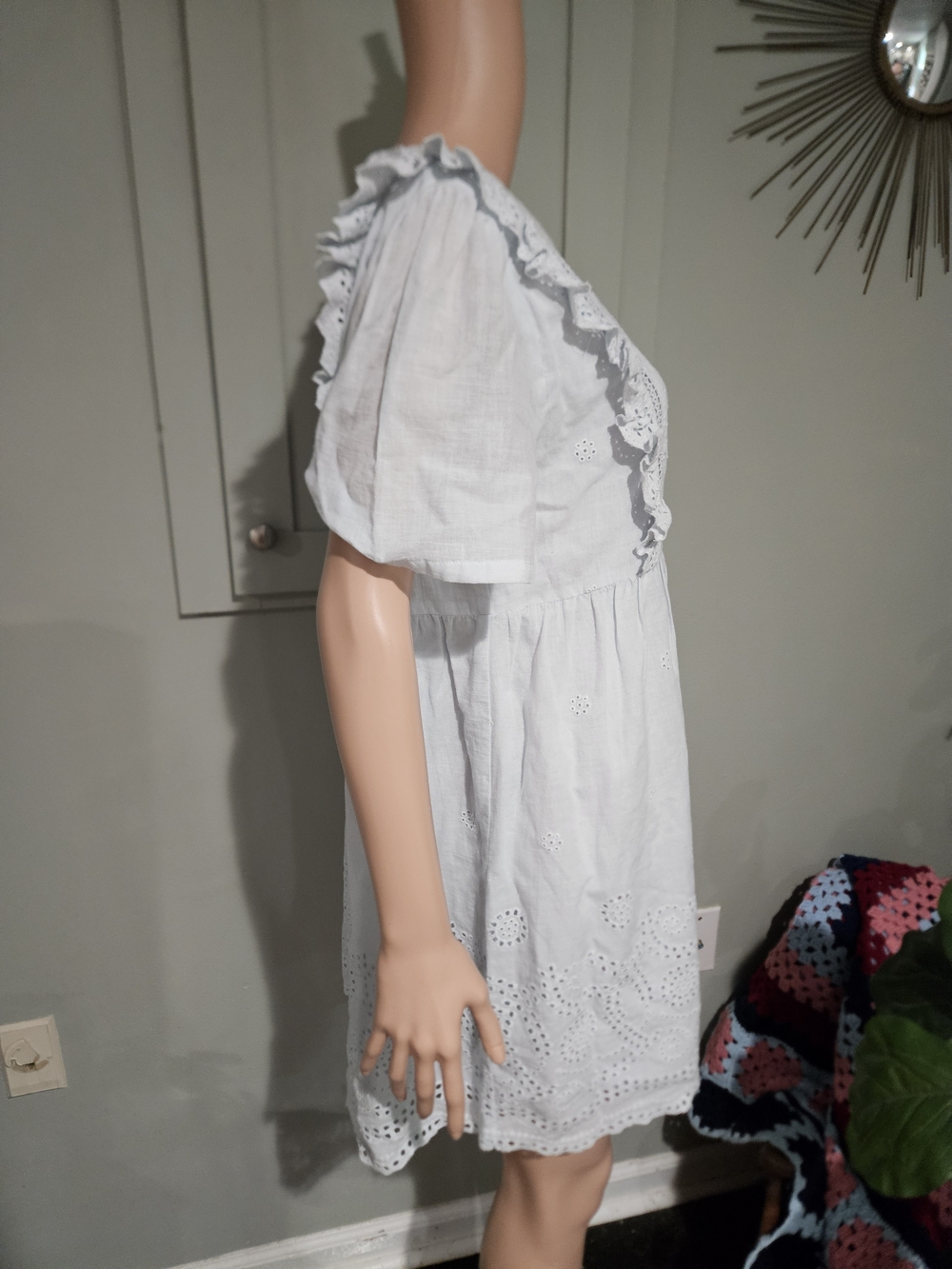 Light Blue Eyelet Ruffle Short Dress - Women's - Picture 11 of 16